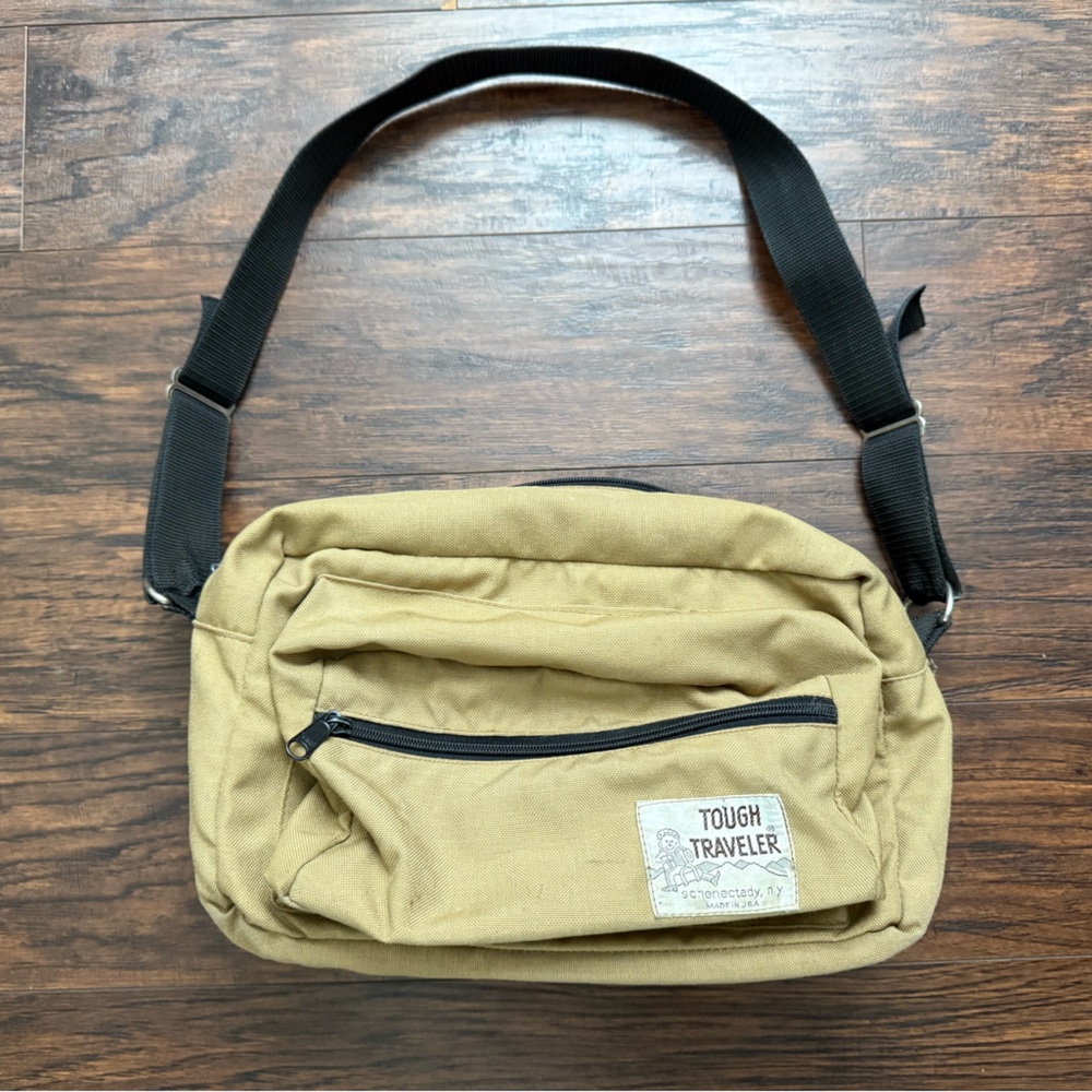 Tough Traveler Vintage Bag Schenectady NY Tan Black Adjustable Strap